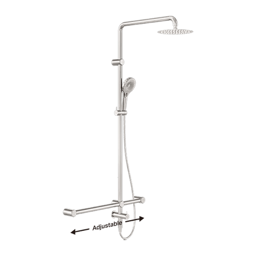 Mecca Care 32mm T Bar Grab Rail 1100x750mm Twin Shower Set Brushed Nickel