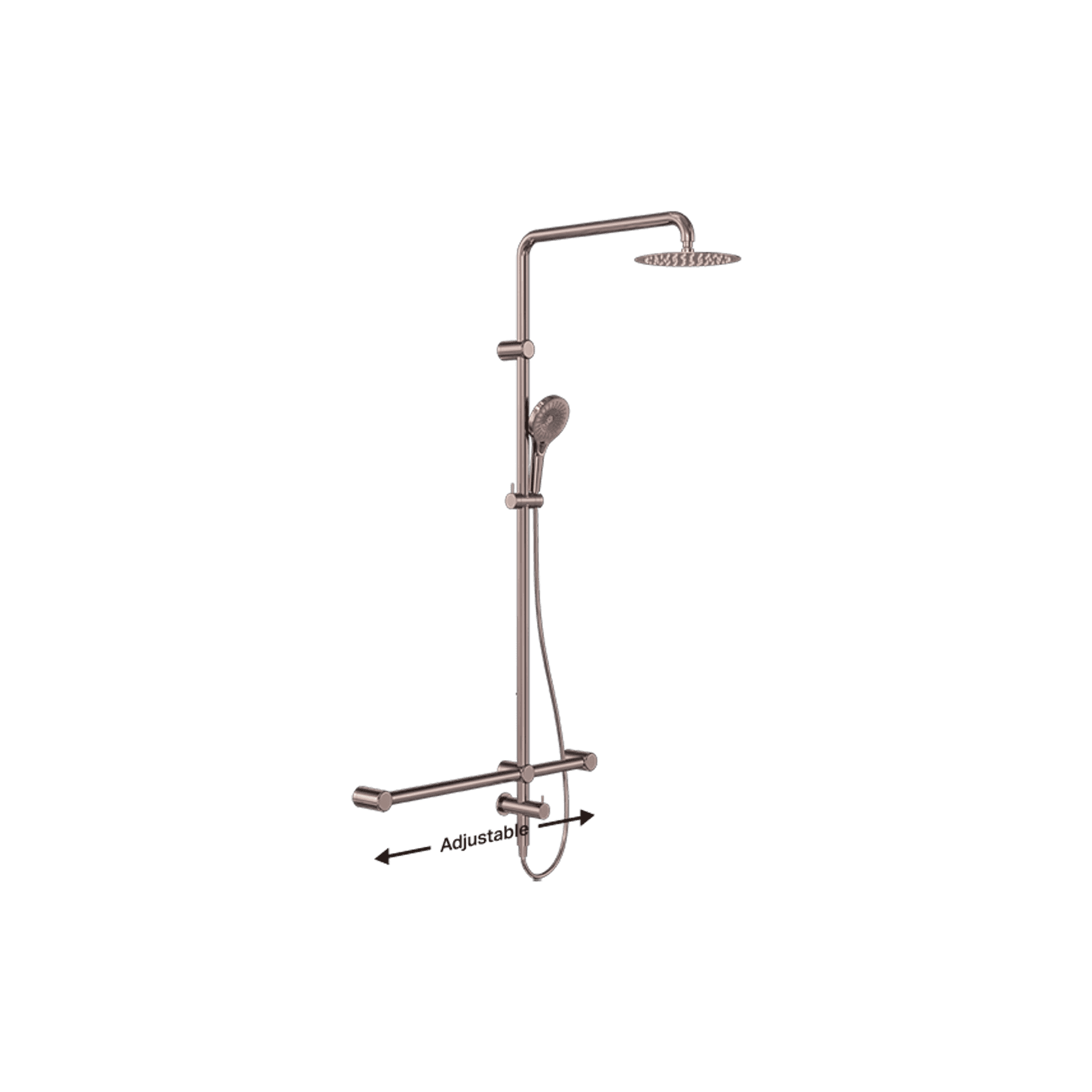 Mecca Care 32mm T Bar Grab Rail 1100x750mm Twin Shower Set Brushed Bronze