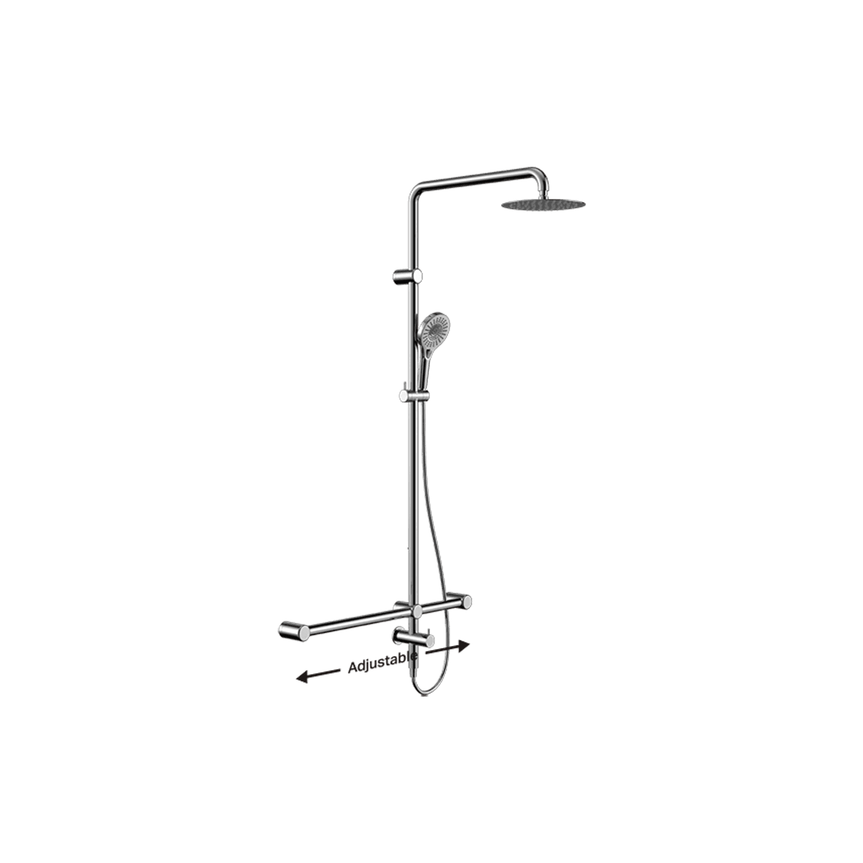 Mecca Care 32mm T Bar Grab Rail 1100x750mm Twin Shower Set Chrome