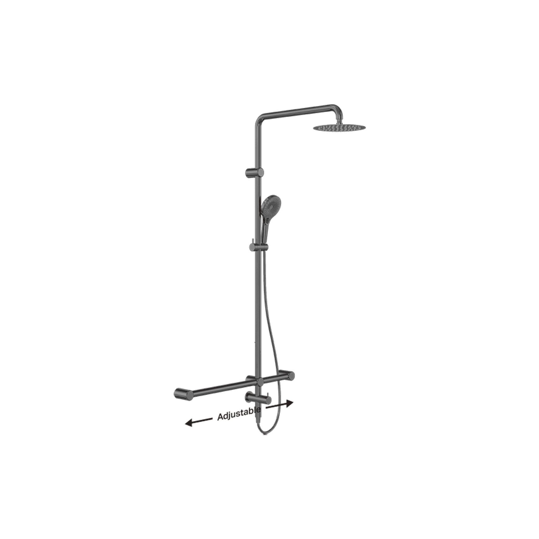 Mecca Care 32mm T Bar Grab Rail 1100x750mm Twin Shower Set Gun Metal