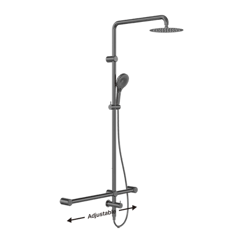 Mecca Care 32mm T Bar Grab Rail 1100x750mm Twin Shower Set Gun Metal