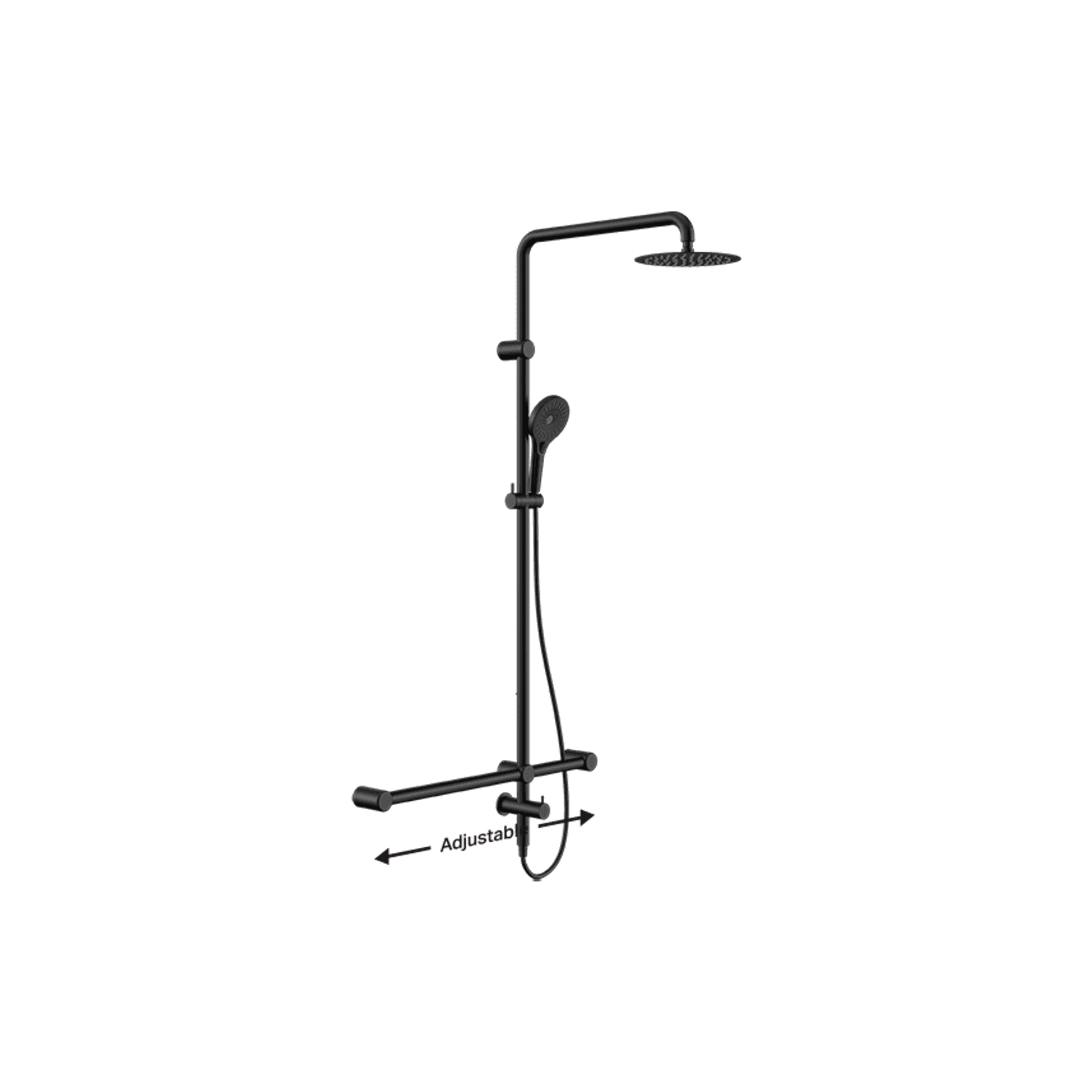 Mecca Care 32mm T Bar Grab Rail 1100x750mm Twin Shower Set Matte Black
