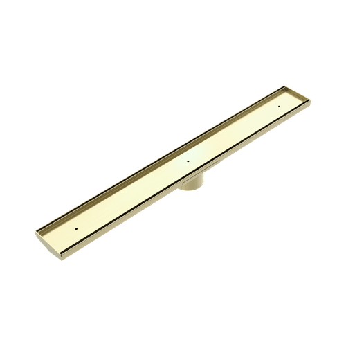 Tile Insert V Channel Floor Grate 80mm Outlet With Hole Saw Brushed Gold