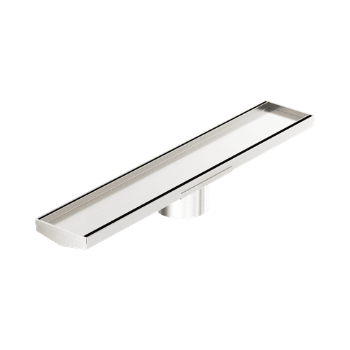 Tile Insert V Channel 600mm Floor Grate 89mm Outlet With Hole Saw Brushed Nickel