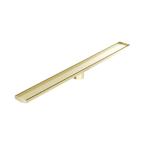 Tile Insert V Channel 1200mm Floor Grate 89mm Outlet With Hole Saw Brushed Gold