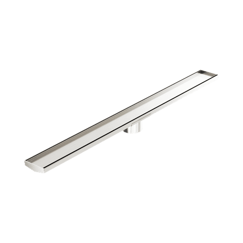 Tile Insert V Channel 1200mm Floor Grate 89mm Outlet With Hole Saw Brushed Nickel