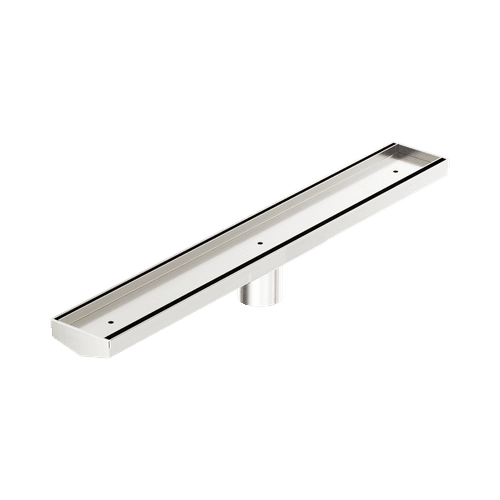 Tile Insert V Channel 600mm Floor Grate 50mm Outlet With Hole Saw Brushed Nickel