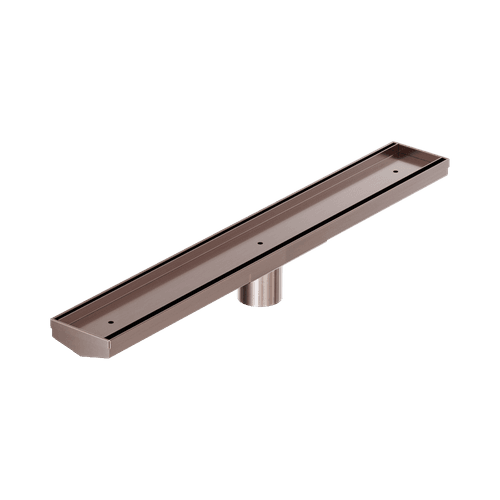 Tile Insert V Channel 600mm Floor Grate 50mm Outlet With Hole Saw Brushed Bronze