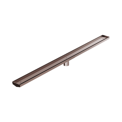 Tile Insert V Channel 1200mm Floor Grate 50mm Outlet With Hole Saw Brushed Bronze