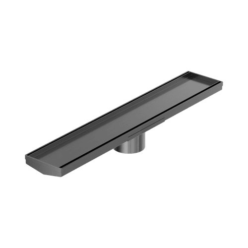 Tile Insert V Channel 600mm Floor Grate 80mm Outlet With Hole Saw Gun Metal