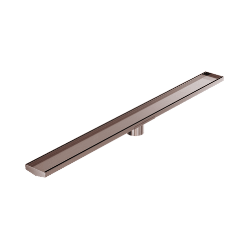 Tile Insert V Channel 1200mm Floor Grate 80mm Outlet With Hole Saw Brushed Bronze