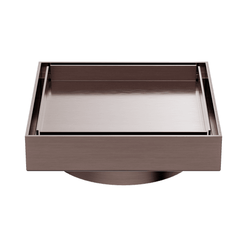 100mm Square Tile Insert Floor Waste 80mm Outlet Brushed Bronze