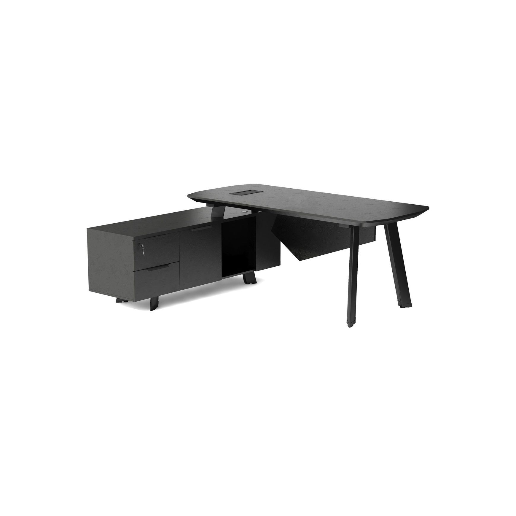 ARTO Black Executive Office Desk with Reversible Return 180-200cm - Black Concrete