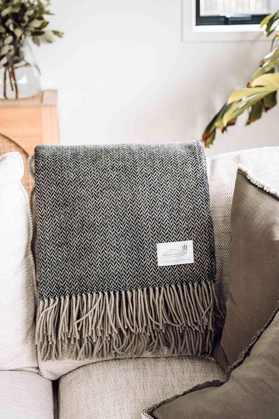 Ruanui Station Lambswool Throw -  Collier's Coal Chevron