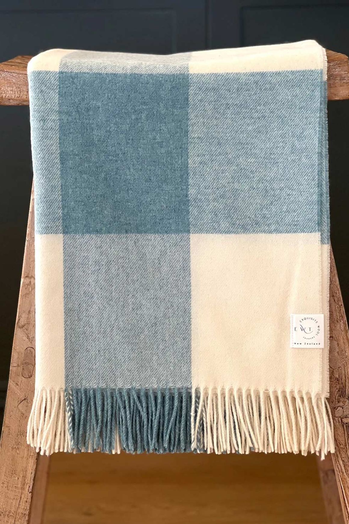 NZ Wool Throw - Checkboard, Aqua Blue | 100% Merino Wool