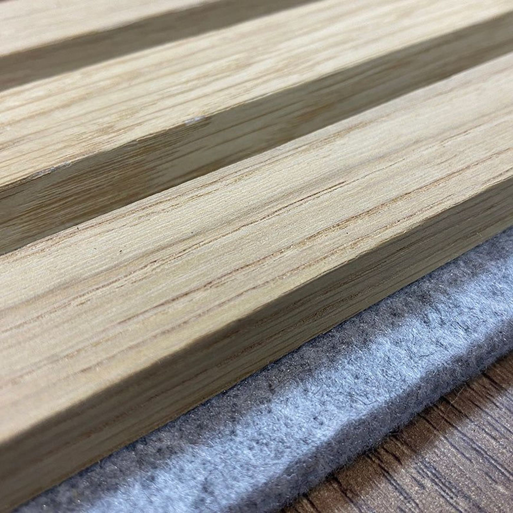 WOODFLEX Flexible Acoustic Wood Slat Wall Panel, Oak Veneer on Light Grey - 2700mm x 600mm