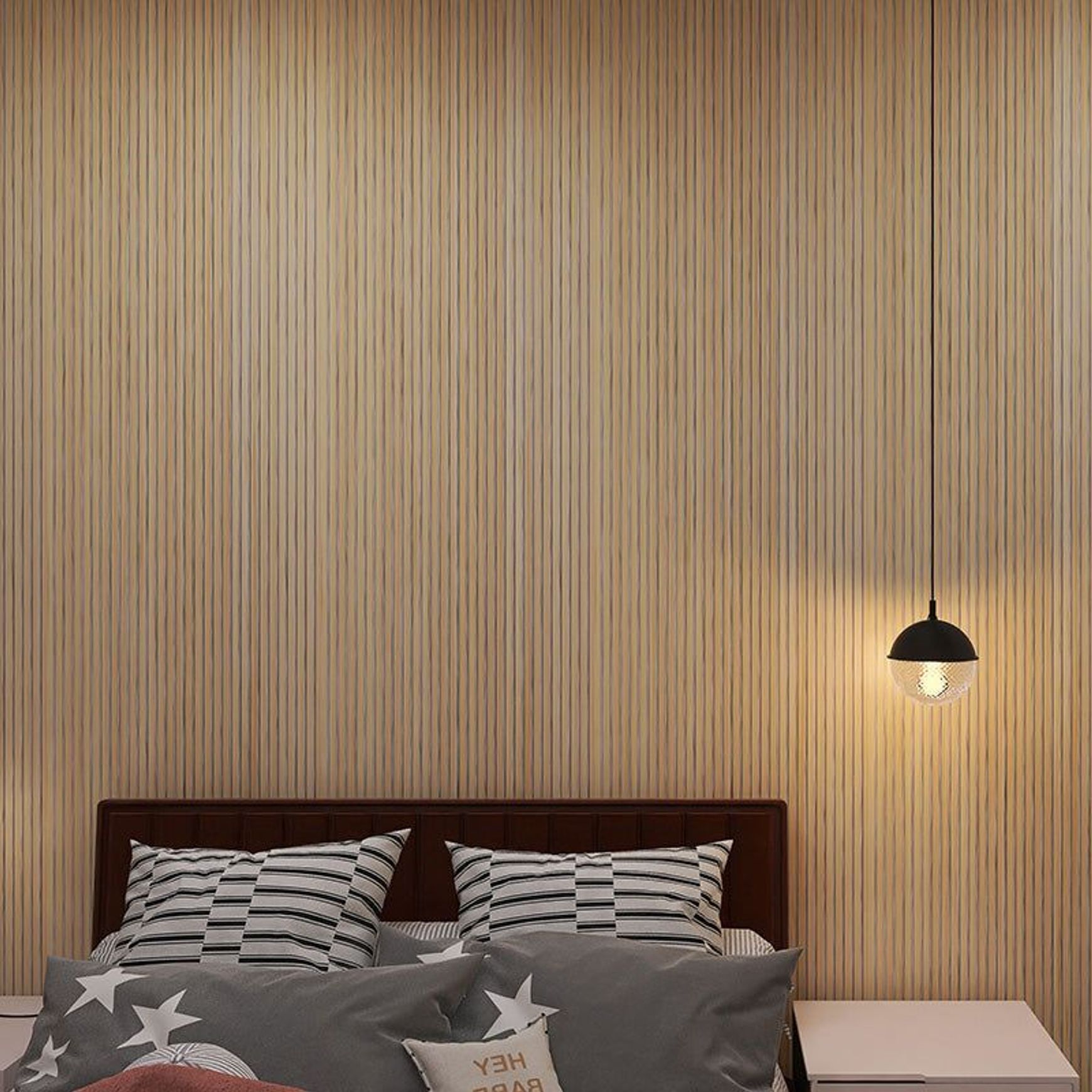 WOODFLEX Flexible Acoustic Wood Slat Wall Panel, Oak Veneer on Light Grey - 2700mm x 600mm