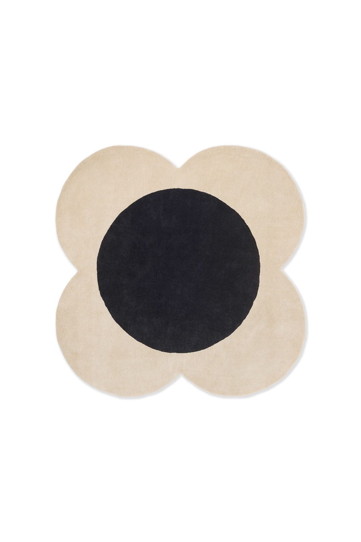 Orla Kiely Spot Flower Rug - Ecru and Black | 100% Wool Designer Floor Rug