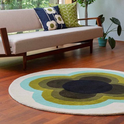 Orla Kiely Sunflower Rug - Olive | 100% Wool Round Floor Rug