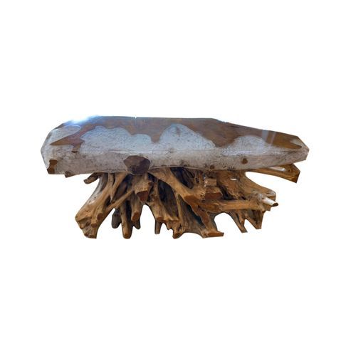 Natural Teak Root Wood Console Table With Resin Top