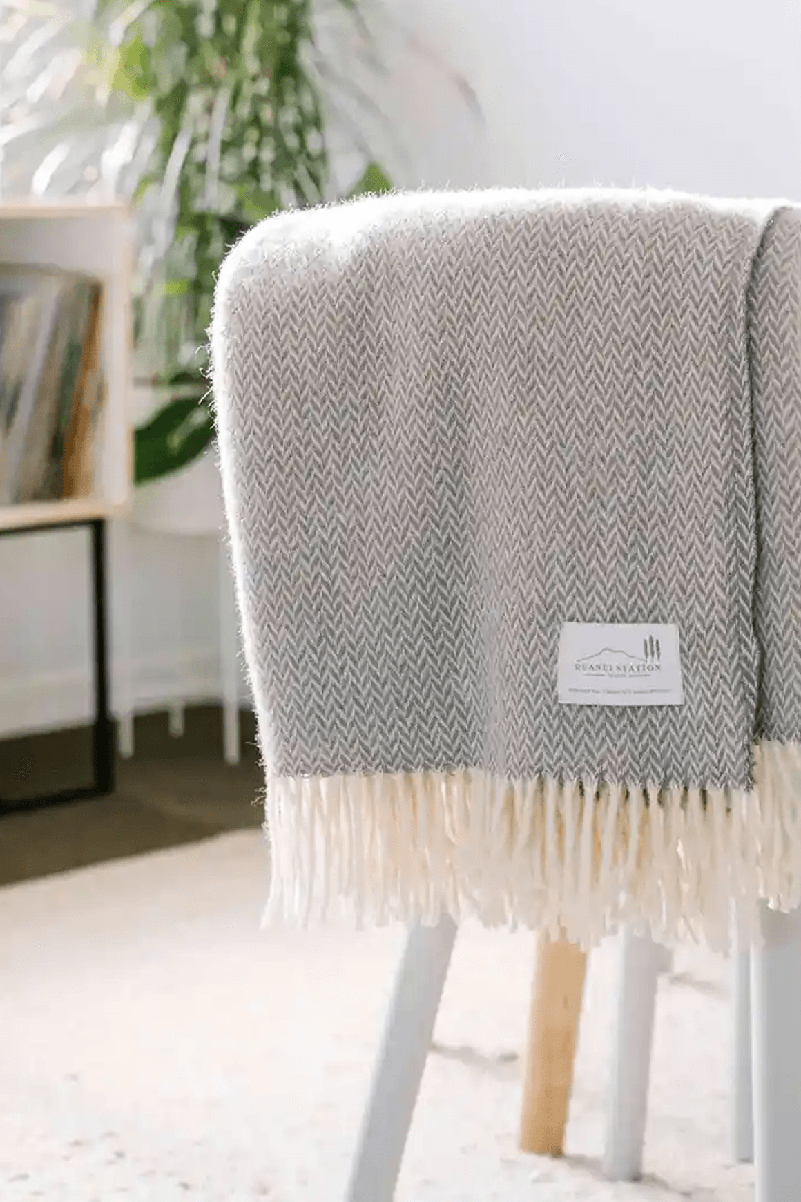Ruanui Station Lambswool Throw - Gully Grey Chevron