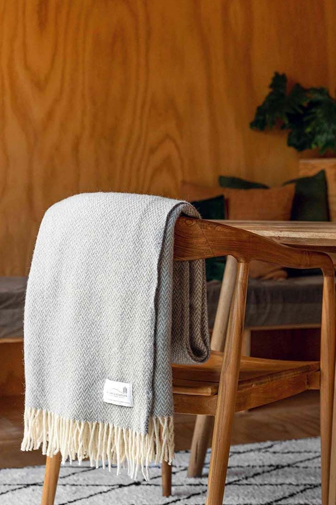 Ruanui Station Lambswool Throw - Gully Grey Chevron