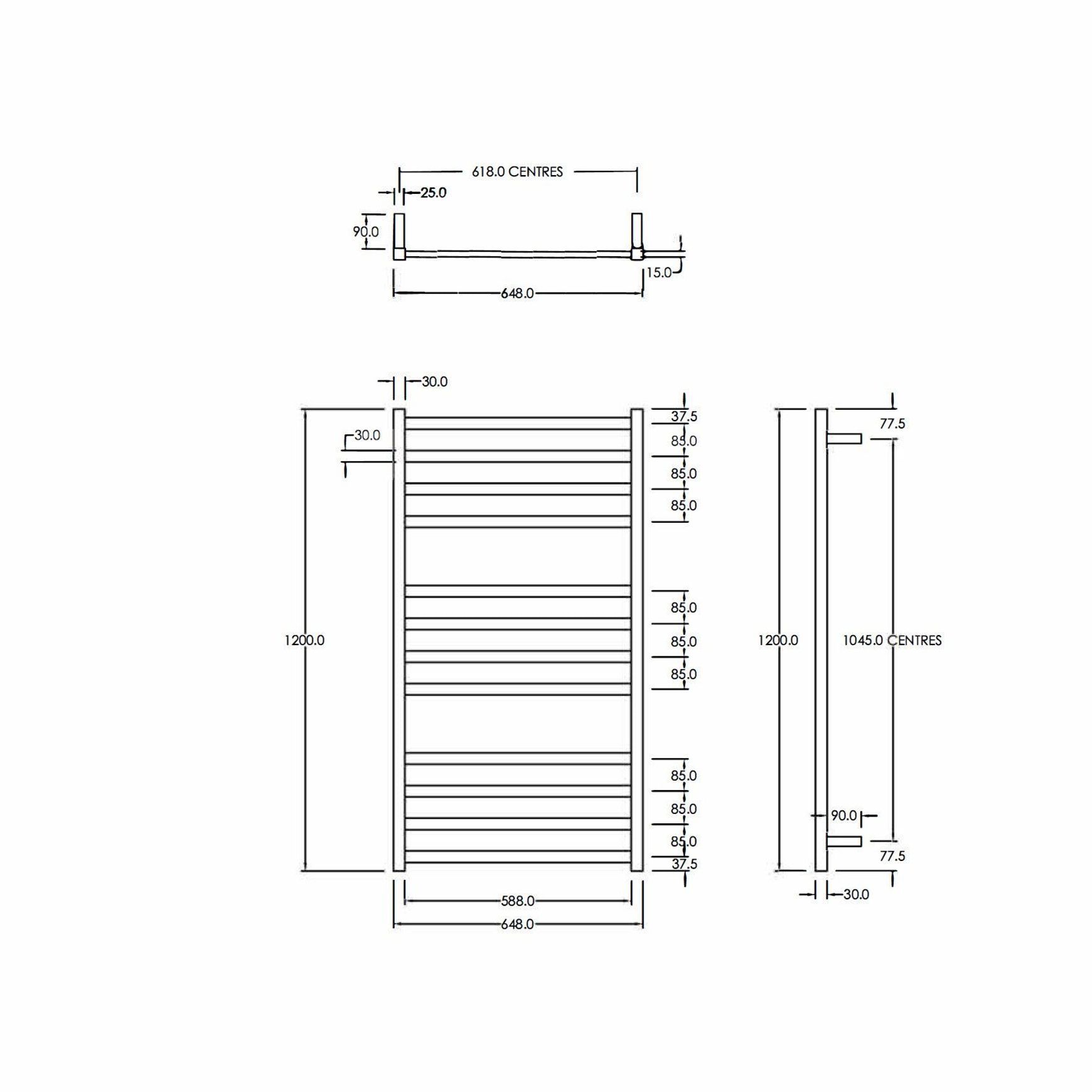 Square Heated Towel Ladder 1200x650mm