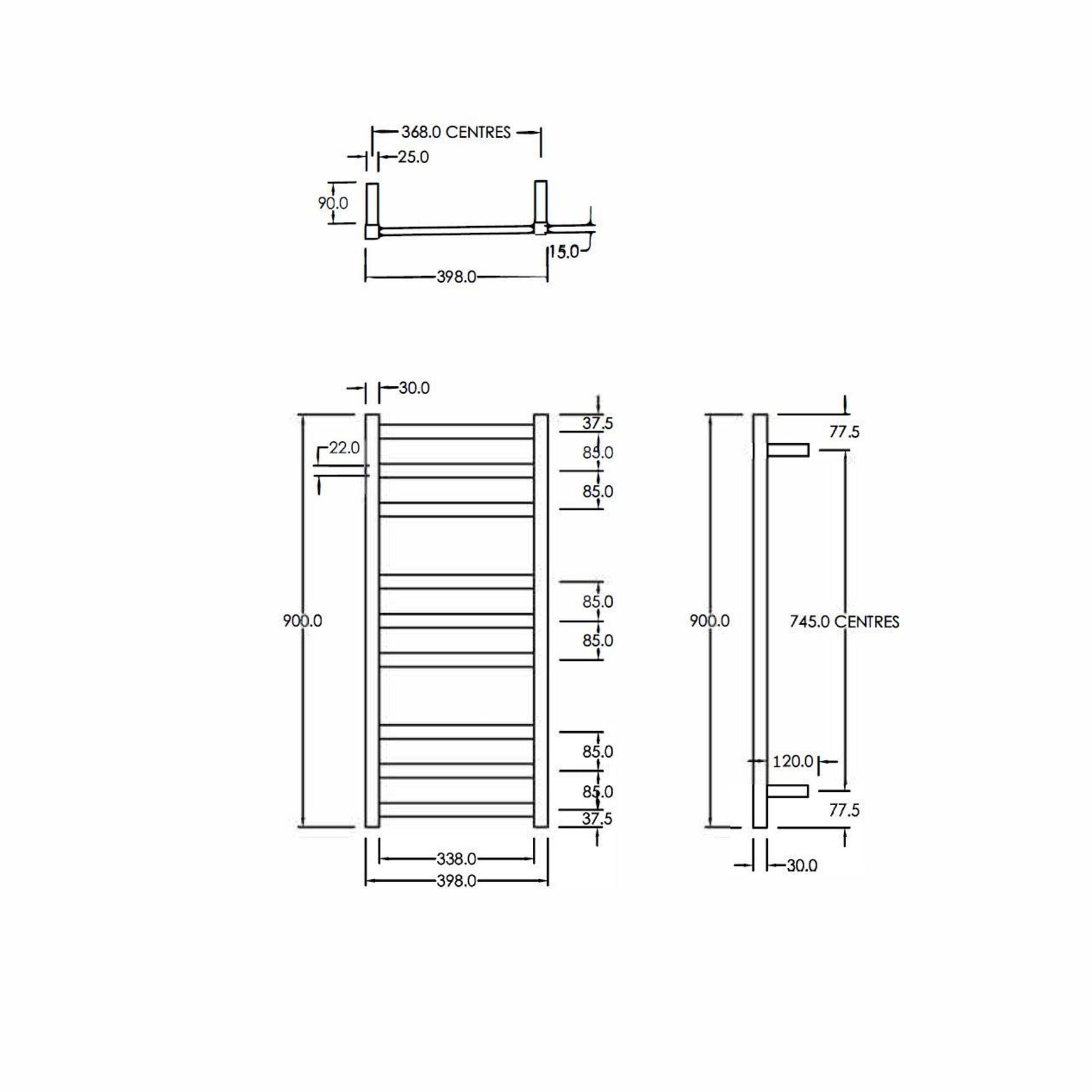 Square Heated Towel Ladder 900x400mm