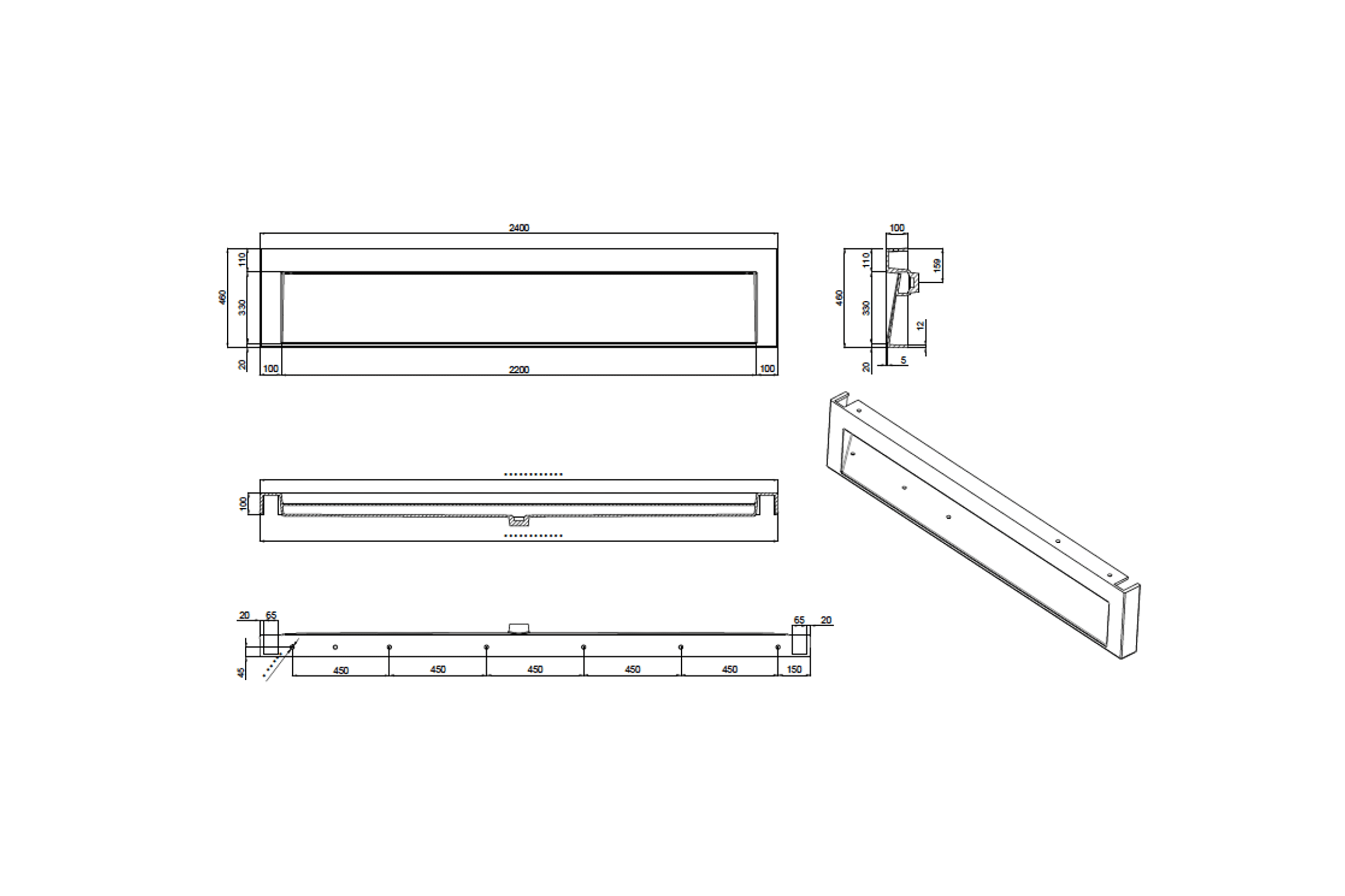 The Ramp Basin - Ramp C100 2400mm dimensions