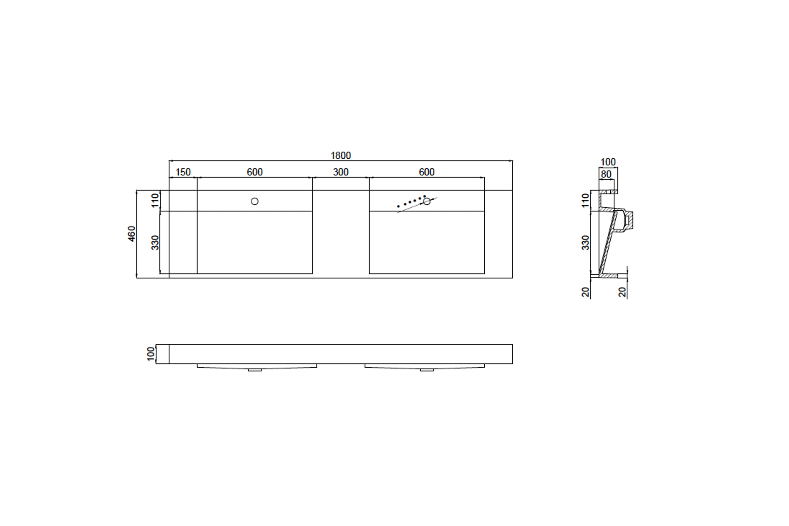 The Ramp Basin - Ramp C100-b 1800mm Double dimensions