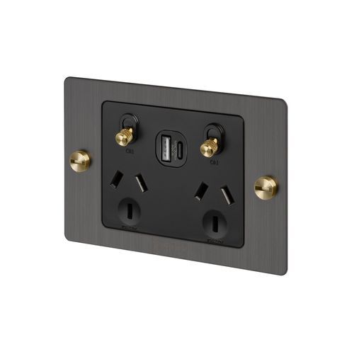 2 Gang GPO Socket Switch + Single USB A + C