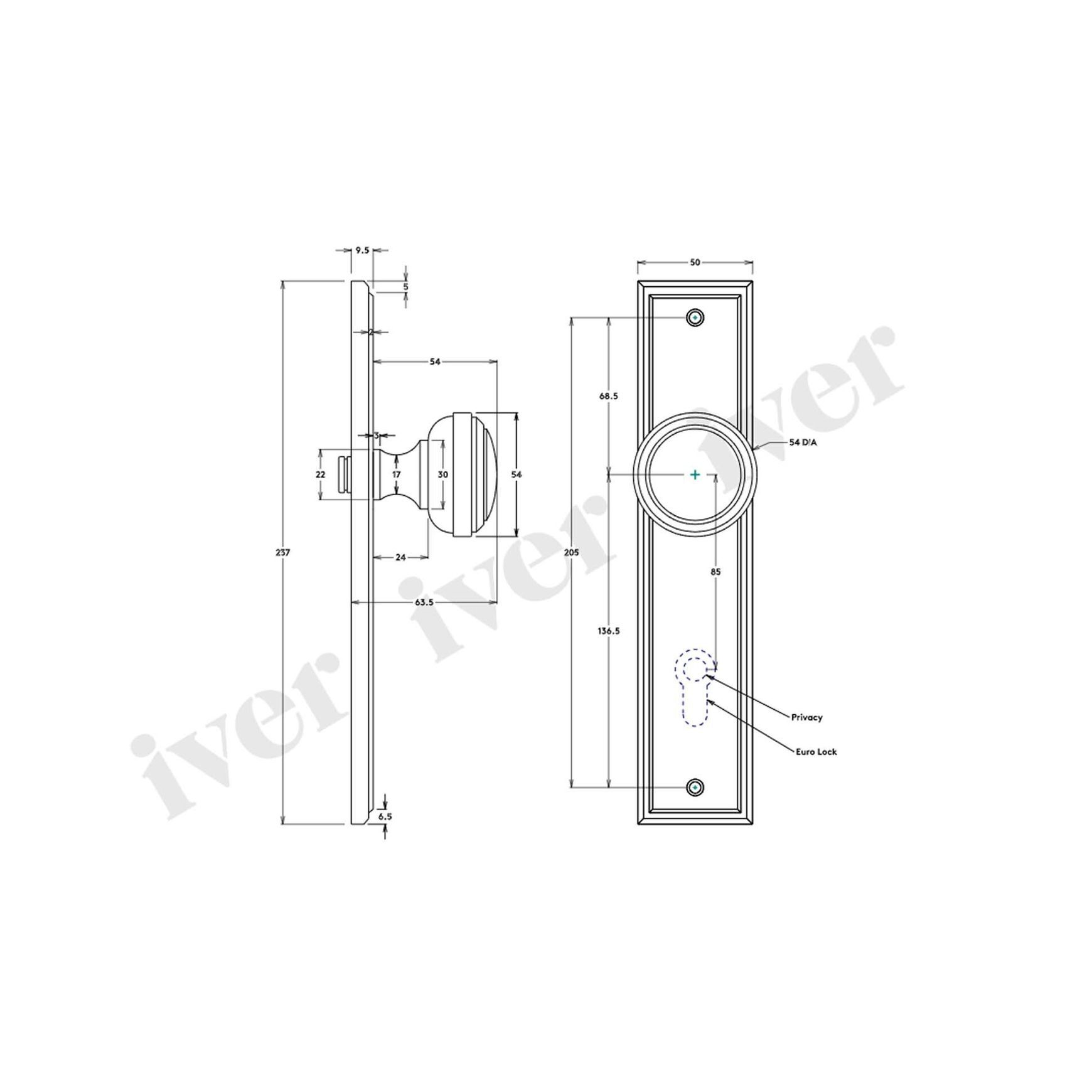 Iver Paddington Door Knob Stepped Backplate Matt Black - Customise to your needs