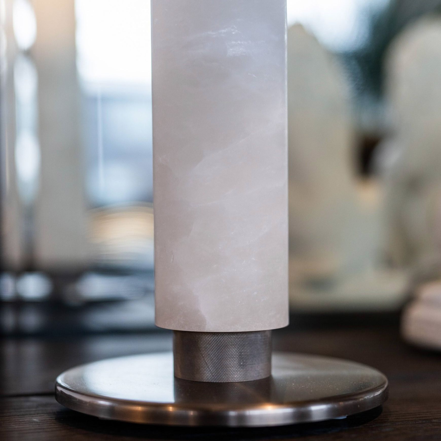 Tz - Valencia Table Lamp - Alabaster, Vintage Silver Finish With Black Shade