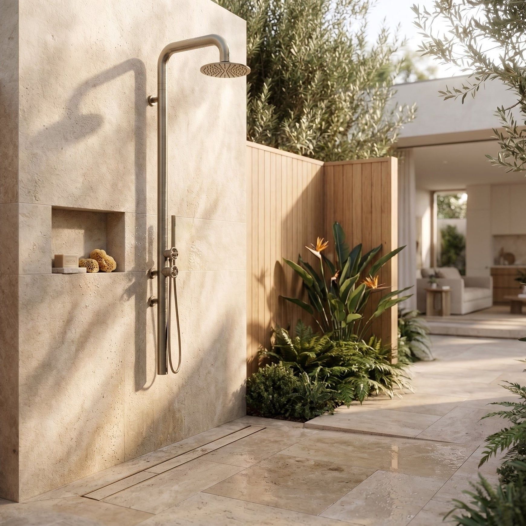 Tasman Outdoor Wall Shower With Mixer & Hand Shower