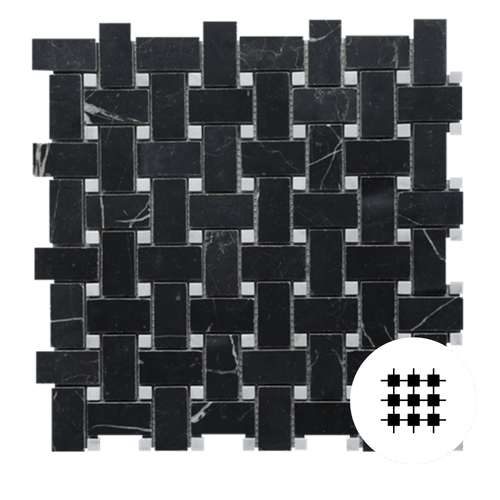 Nero Marquina Honed Basketweave With Carrara C Dots