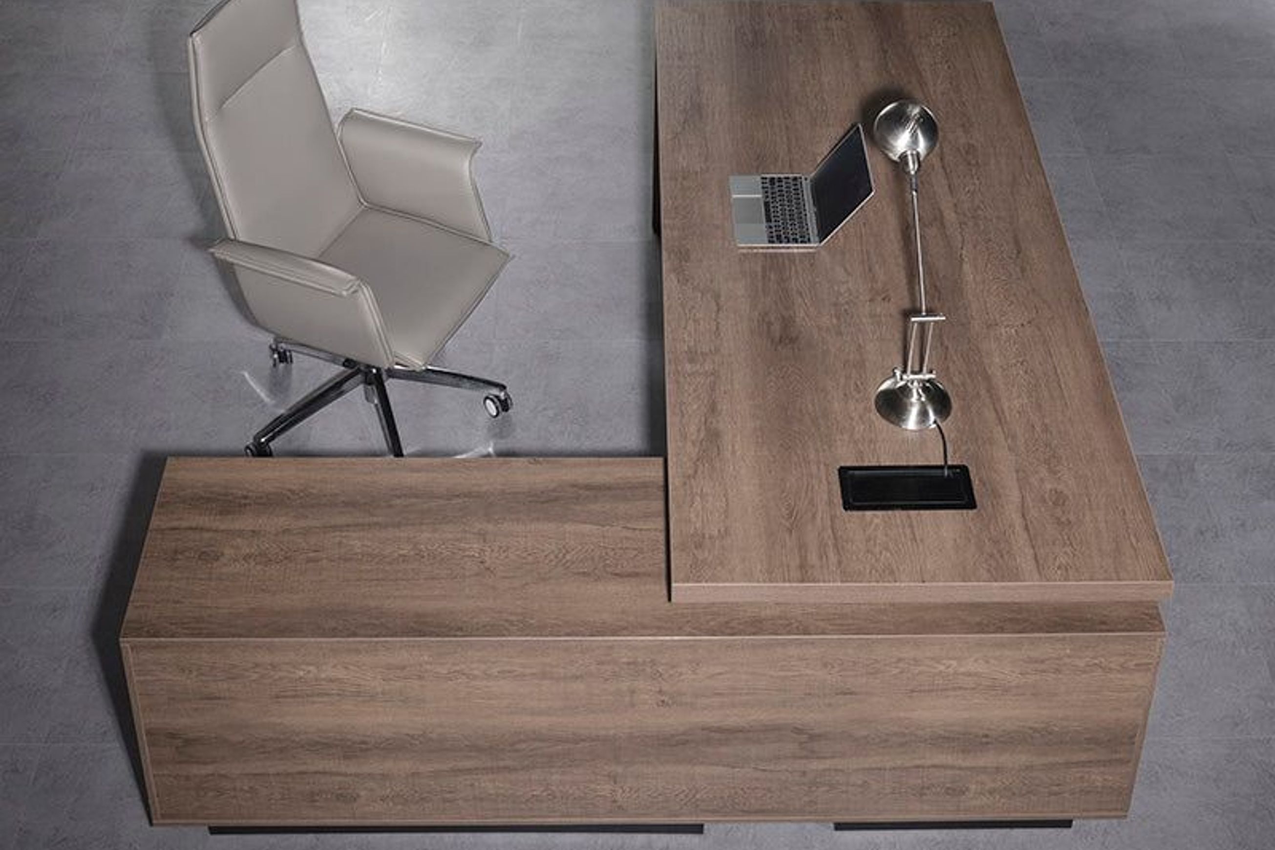 BALDER Executive Desk with Right Return 1.8-2.0M - Warm Oak & Black