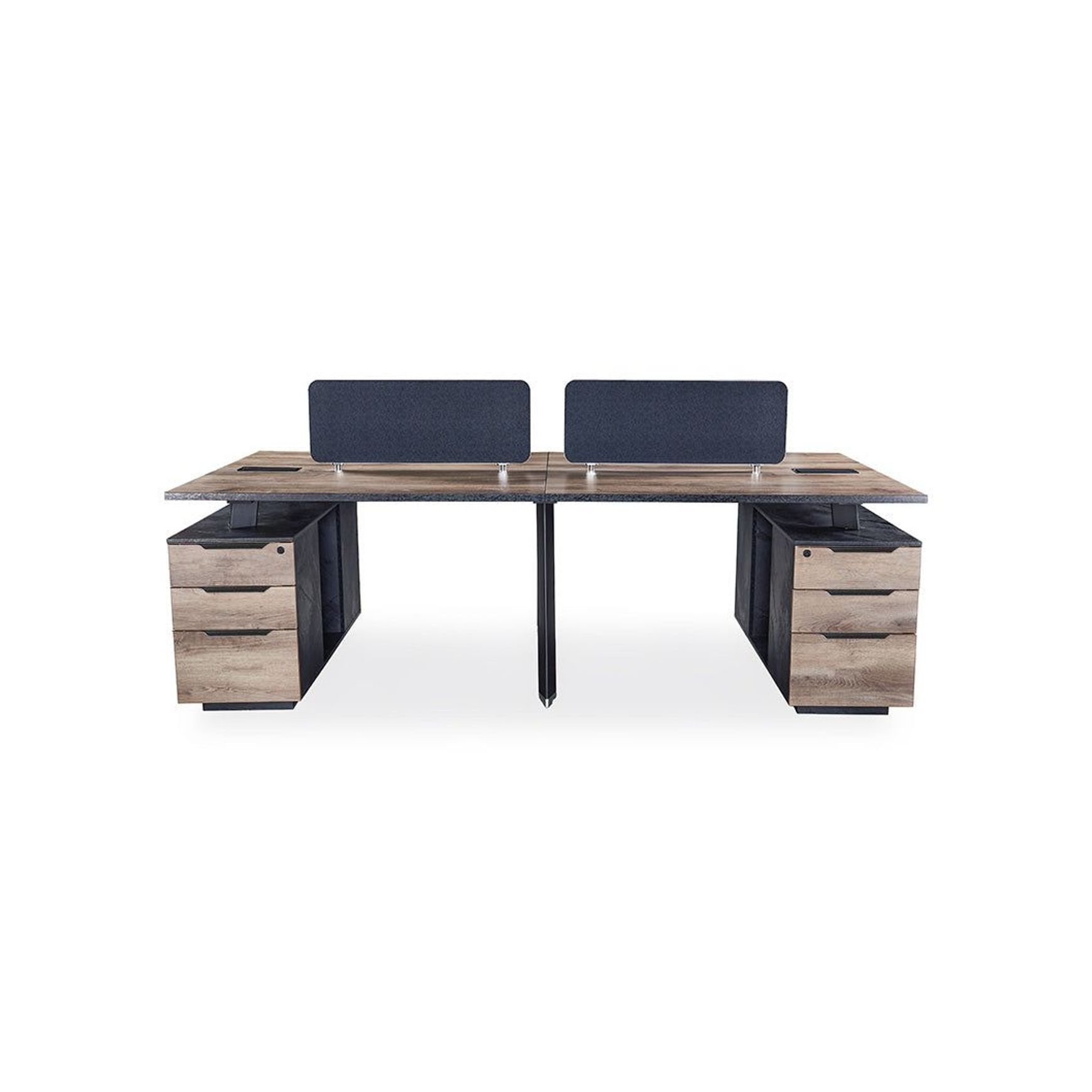 ARTO 4 people Back to Back Workstation 4 Cabinets 2.4M - Warm Oak & Black