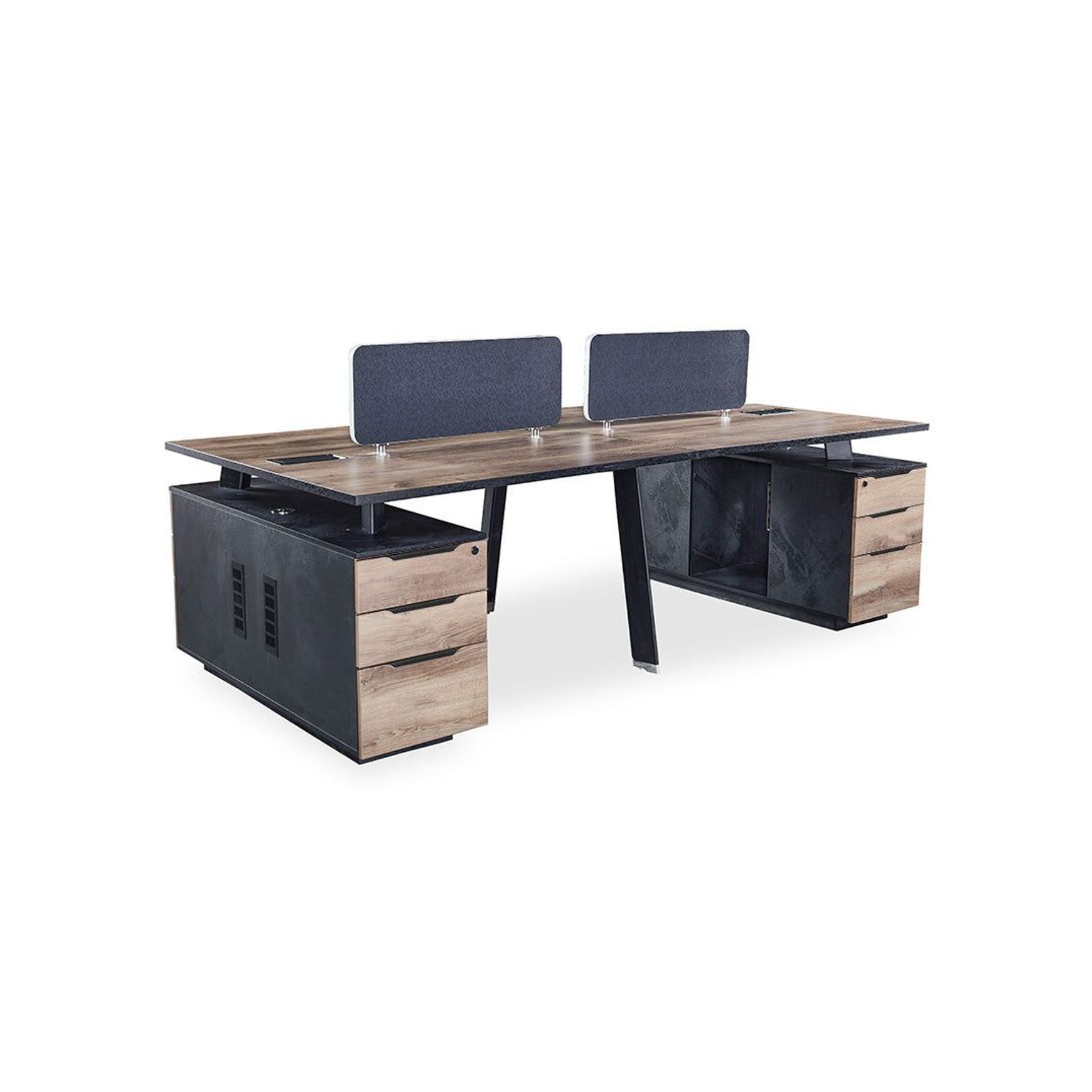 ARTO 4 people Back to Back Workstation 4 Cabinets 2.4M - Warm Oak & Black