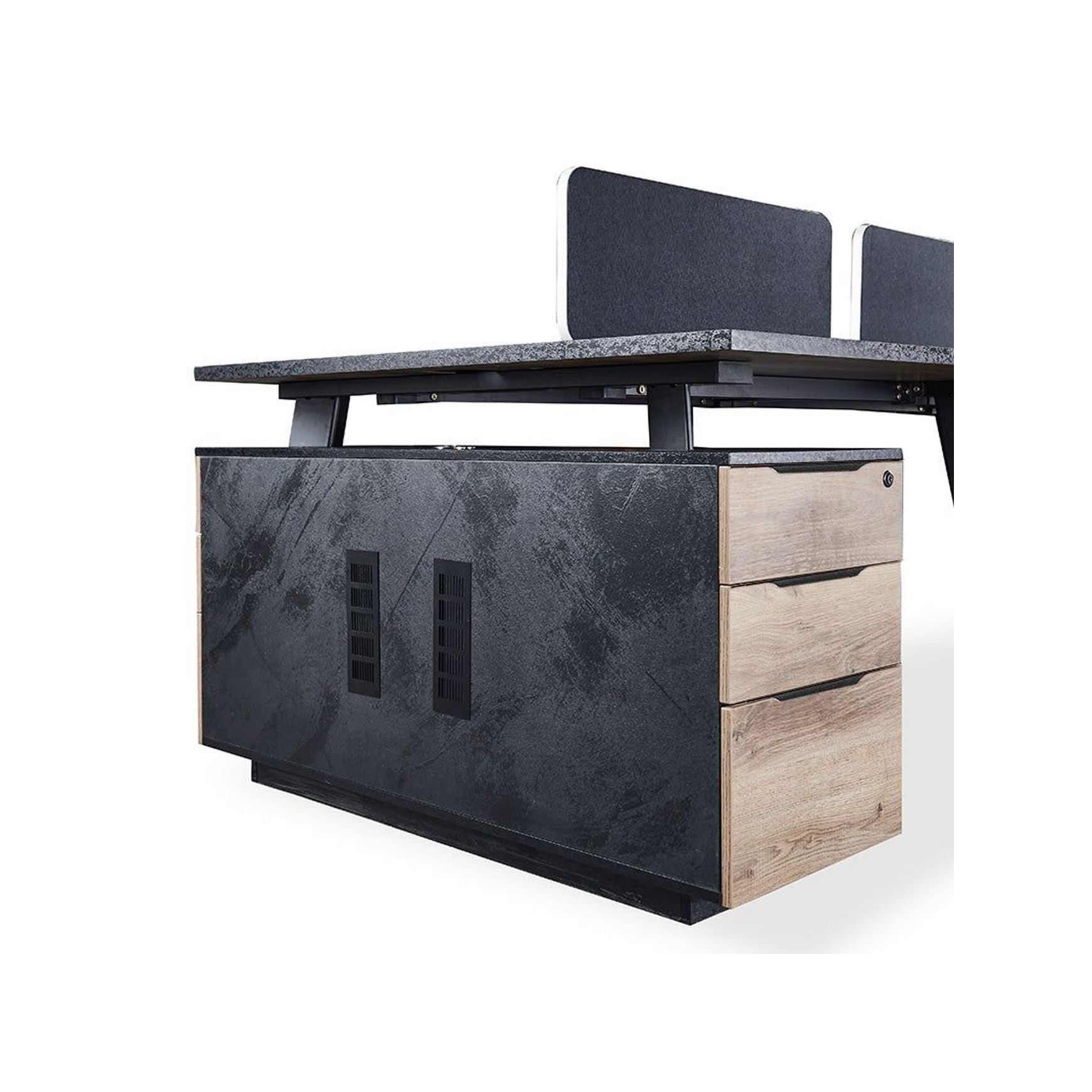 ARTO 4 people Back to Back Workstation 4 Cabinets 2.4M - Warm Oak & Black