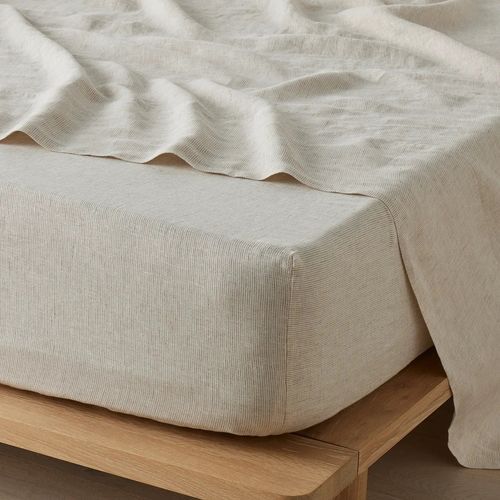Ravello Linen Fitted Sheet - Savanna Pinstripe | Weave Home