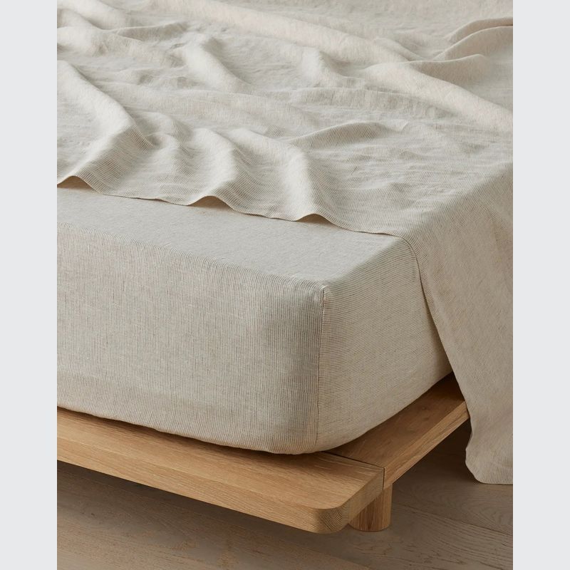 Ravello Linen Fitted Sheet - Savanna Pinstripe | Weave Home