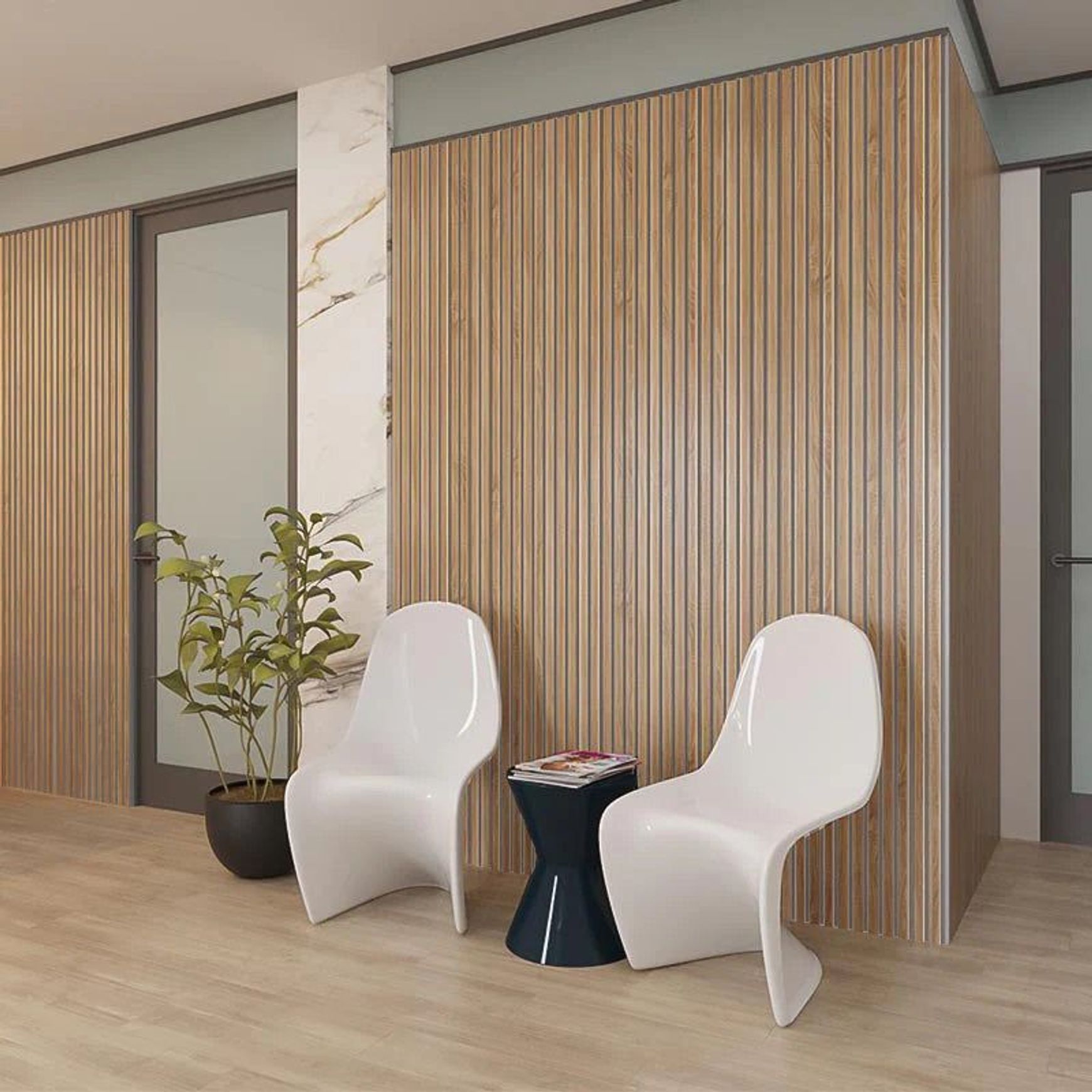 WOODFLEX Flexible Acoustic Wood Slat Wall Panel, Oak Veneer on Light Grey - 2700mm x 600mm