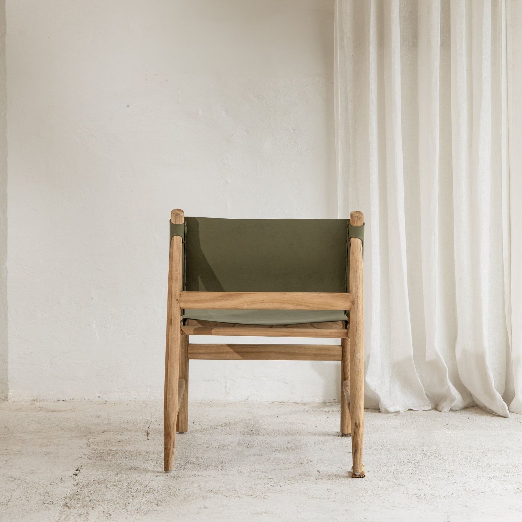 Zadie Tan Leather and Teak Chair - Olive