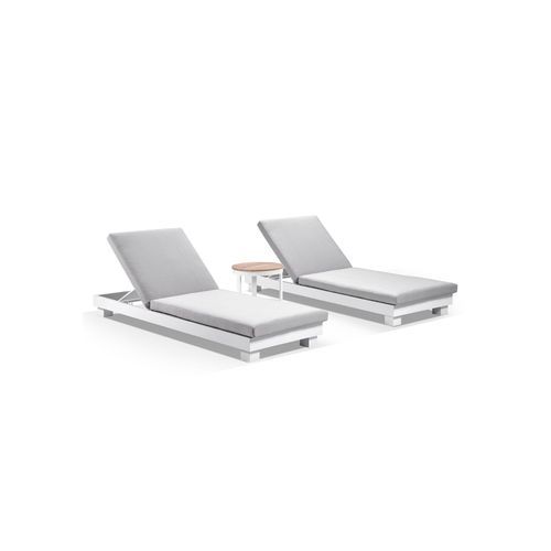 Santorini Sun Lounge Set & Round Table | White/Grey