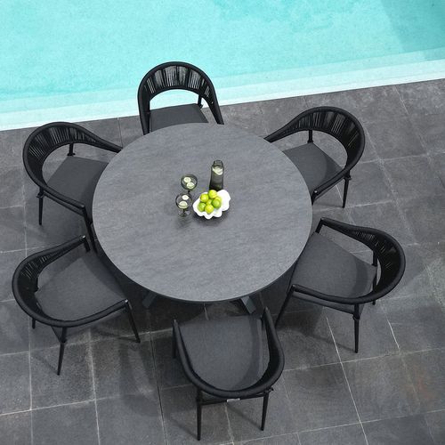 Adele Round Ceramic Table With Nivala Chairs 7pc Outdoor Dining Setting