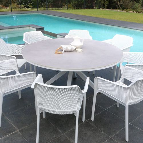 Adele Round Ceramic Table With Bailey Chairs 9pc Outdoor Dining Setting