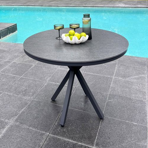 Adele Round Ceramic Table With Safara Chairs 5pc Outdoor Dining Setting