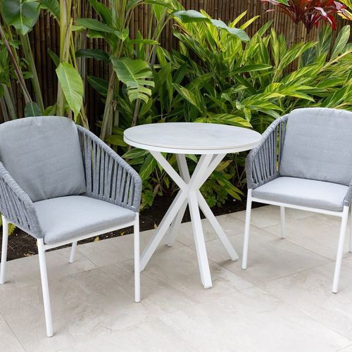 Adele Round Ceramic Table With Melang Chairs 3pc Outdoor Dining Setting