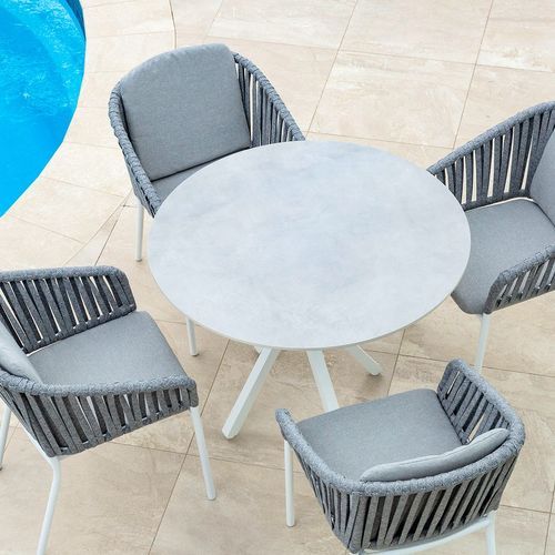 Adele Round Ceramic Table With Melang Chairs 5pc Outdoor Dining Setting