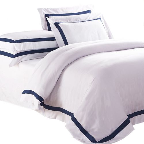 Ava Collection White Quilt Cover Set - Navy Trim